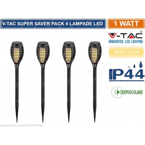 V-Tac VT-724 lanterna da giardino 1W con pannello solare effetto fiamma forma torcia confezione 4pz IP44 luce 2200k - sku 8689