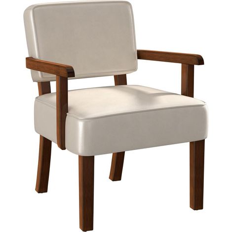 Retro Loungesessel Kunstleder Beige mit Armlehnen, Lesesessel mit weichem Sitz (1/5)