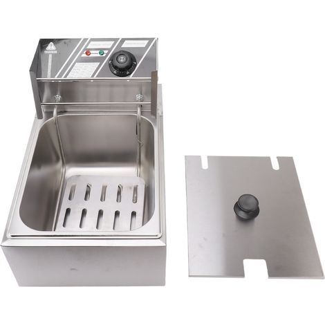 Friteuse électrique en acier inoxydable, monocylindre, à tamis unique, 6 L, pour poulet frit et frites, argentée, prise UE, 220 V, 2500 W (1/5)