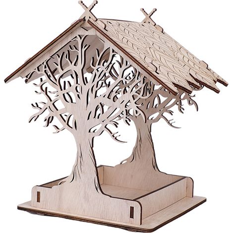 Vogelfutterhaus aus Holz, hängende Tränke, geeignet für Gärten, Terrassen und als Dekoration (helle Farbe).
