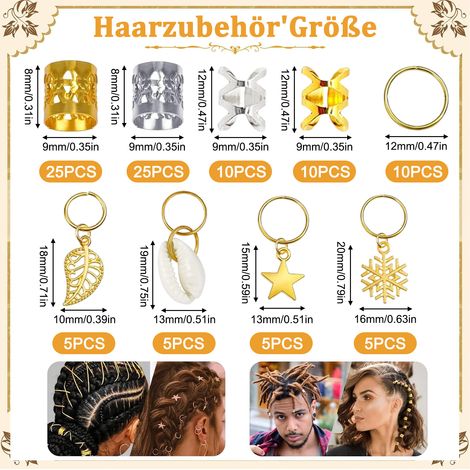 Anneaux Pour Tresses - Lot De 100 Accessoires Capillaires En Aluminium - Réglables - Formes Variées Cercles Étoiles Flocons - Pour Femmes Et Hommes (1/5)