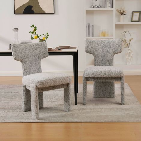 Chaise de salle à manger lot de 2 pièces revêtement en chenille pieds en bois d'hévéa dossier incurvé fauteuil rembourré coloris (1/5)