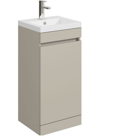Balterley Tean 400mm Floor Standing 1 Door Compact Unit with Polymarble Basin - Pebble Grey