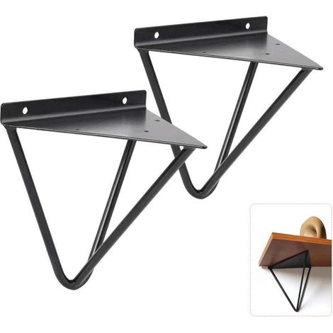Vintage Triangle Support 2PCS Or/Blanc/Noir Support d'étagère Métal Mural Décoratif en Fer Forgé Support d'étagère pour Salle de Bain, Cuisine, Hôtel, Bar, Noir , Mounting plate thick 1.2MM