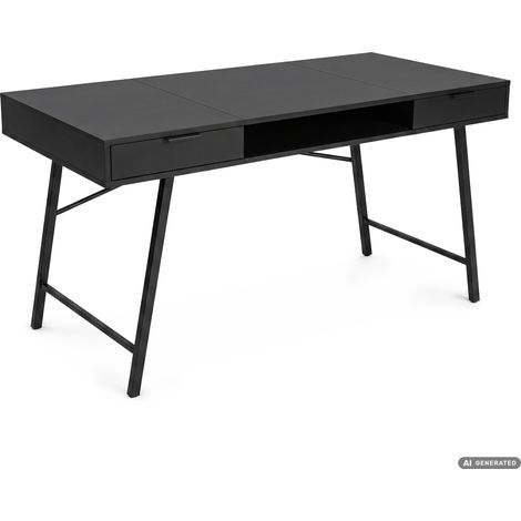 Scrivania per computer in stile industriale Nera ARDEN 120 cm 2 cassetti 1 ripiano Gambe nere (1/5)