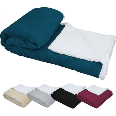 Plaid polaire réversible 150 x 200 cm – Flanelle et sherpa ultra doux – Couleur bleu – Conserve la chaleur durablement – Vivezen