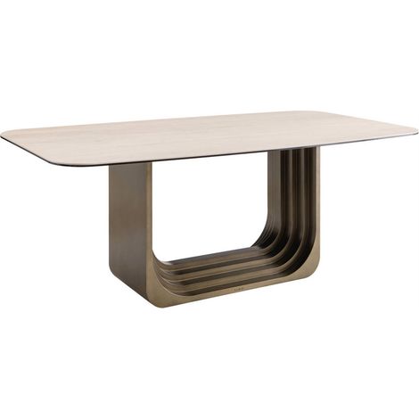 Table à manger beige au piètement sculptural - beige et bronze (1/4)