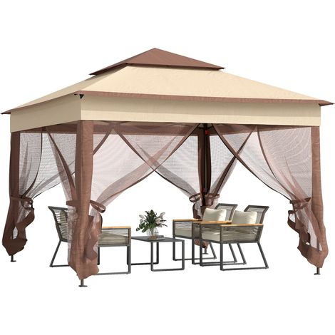 Outsunny 3 x 3(m) Pop Up Gazebo, Double-roof Garden Tent with Netting and Carry Bag, Party Event Shelter for Outdoor Patio, Khaki