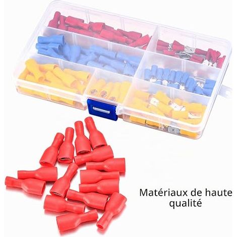 Cosses électriques, connecteurs de fils électriques, assortiment de cosses à sertir, connecteurs électriques, connecteurs à sertir, y compris cosses de câble à anneau - Rouge, Jaune, Bleu (1/3)
