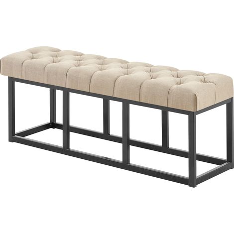 Banc capitonné rembourré 120 cm tissu taupe avec structure en métal noir design contemporain 100008605 (1/5)