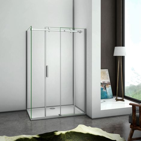 100x70x195 cm Box Doccia Angolare Porta Scorrevole con Parete Laterale Vetro 8 mm Temperato Anticalcare Telaio Cromato Lucido, Piatto Doccia 100x70 cm incluso (1/5)