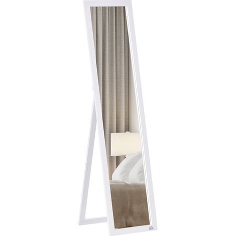 Specchio a figura intera con supporto e montaggio a parete, cornice MDF bianca 37x37x154 cm (1/5)