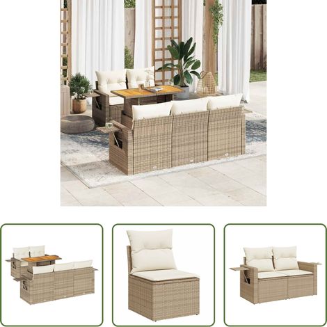 vidaXL Juego de sofás jardín con cojines 6 pzas ratán sintético beige (1/5)