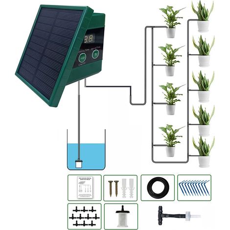 Solar Bewässerungssystem Balkon Garten Gewächshaus, Automatische Bewässerung Für Außen Garten, Zeitschaltuhr Bewässerung Mit 10M Tropfschlauch, Pflanzen Bewässerung Hochbeet Gewächshaus Zubehör (1/5)