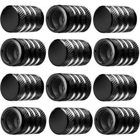 Bouchons de valve de pneu (lot de 12) : bouchons métalliques avec doublure en plastique anticorrosion et étanches, pour voitures, camions, motos, SUV et vélos. (1/5)
