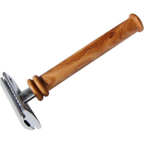 Rasoir de sûreté traditionnel en bois d'olivier et métal chromé peigne fermé 11 cm - PANGIVO (1/2)