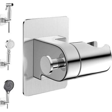 Support Pommeau de Douche Sans Perçage, Support Douchette Mural Réglable 360° avec Accessoires de Montage, Accroche Pommeau de Douche, Argenté (1/5)