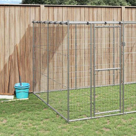 Chenil d'extérieur pour chiens Parc enclos pour animaux - Acier galvanisé avec toit 12,1 m² BV707107 - BonneVie (1/5)