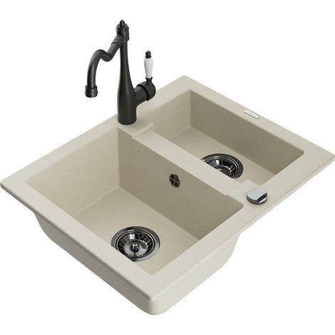 Mexen Carlos fregadero de granito de 1,5 tazones con grifo de cocina Carla, beige - 6518-69-670700-70 (1/5)