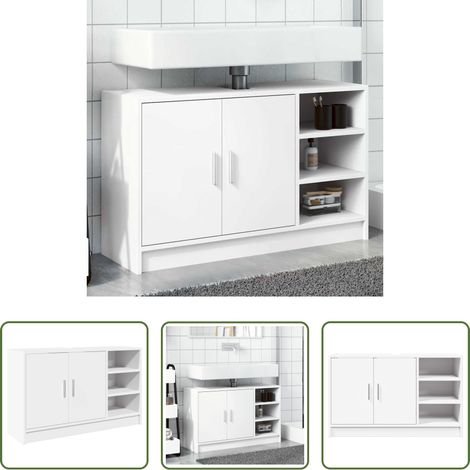 vidaXL Rangement salle de bain -  Armoire d'évier blanc 90x29x55 cm bois d'ingénierie (1/5)
