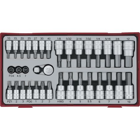 Jeu de douilles/embouts 1/4 3/8 Plat- PH- PZ- TX-- hex 35 pièces Teng Tools TTBS35 (1/5)