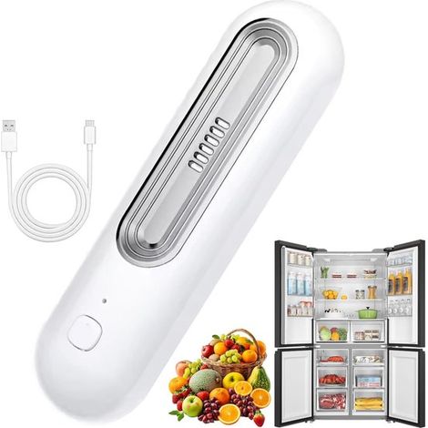 Desodorizador eléctrico para refrigerador - Purificador y desodorizador de aire recargable por USB - Prolonga la frescura de los alimentos - Generador de ozono - Blanco (1/5)