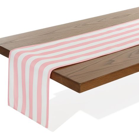 Chemin de table rectangulaire à rayures roses et blanches, 33 x 182,9 cm, en polyester réutilisable, jetable, imperméable, pour fête d'anniversaire, fête prénatale, décoration de salle à manger (1/4)