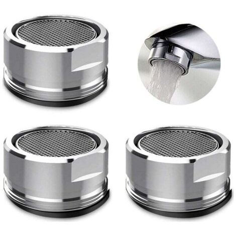 Lot de 3 robinets aérateurs, robinet aérateur filtre avec joint pour cuisine, salle de bain – argent (diamètre extérieur 24 mm) (1/4)