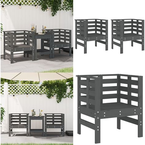 Gartenstühle 2 Stk. Grau 61,5x53x71 cm Massivholz Kiefer - Gartenstühle - Holzmöbel - Outdoor Möbel - Terrassentisch - Balkonmöbel - Home & Living (1/5)
