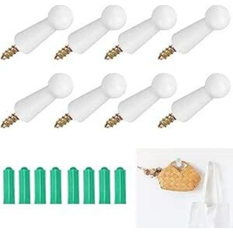 Lot de 8 crochets muraux en bois naturel à visser, crochets muraux en bois massif blanc pour suspendre chapeaux et écharpes (5 x 1,8 x 1,8 cm) (1/5)