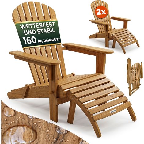 CASARIA® 2x Sonnenliege Holz Wetterfest Klappbar 160kg Belastbarkeit Fußstütze Armlehnen Garten Balkon Terrasse Holzstuhl Liege Ergonomisch Adirondack (1/5)