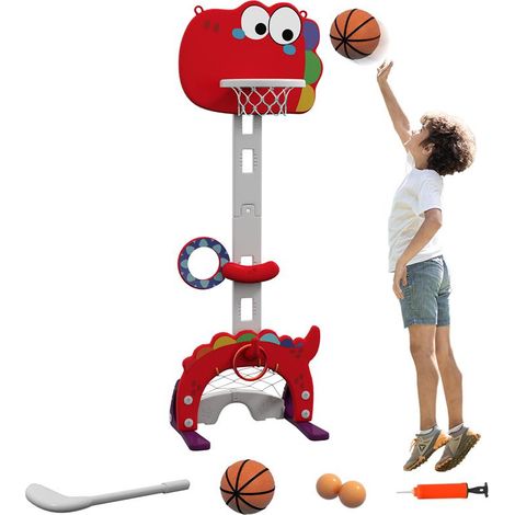 CANESTRO BASKET PER BAMBINI 5 IN 1 CON ALTEZZA REGOLABILE. PORTA DA CALCIO E GOLF. ETÓ 3-6 ANNI. ROSSO (1/5)