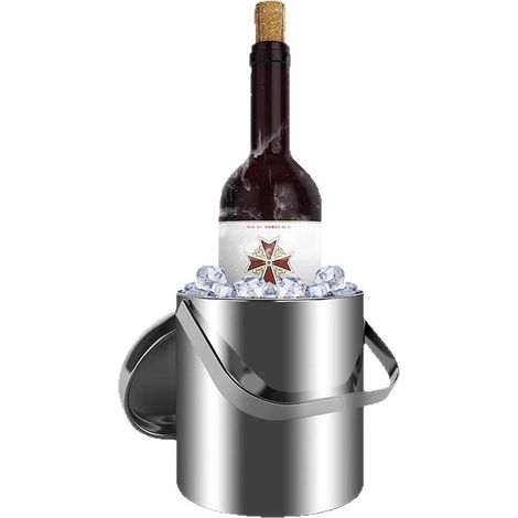 Seau à Glace Inox 3.0L Double Paroi 19x16cm Acier Brossé Couvercle Poignée Archet Service Bar Maison Fête Réception (1/3)