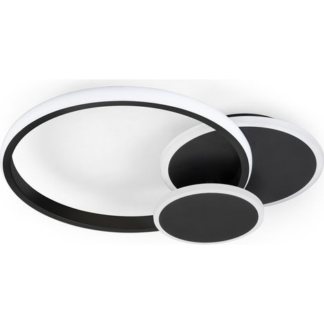 Plafonnier LED rond 32W, lampe de plafond 3840 lm, 3 températures, fonction mémoire, salon chambre cuisine couloir, noir (1/5)