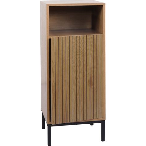 Comò HHG-177, arredo bagno Armadio con 1 anta, 3 scomparti, MDF melaminico 98x39x30 cm, effetto legno chiaro