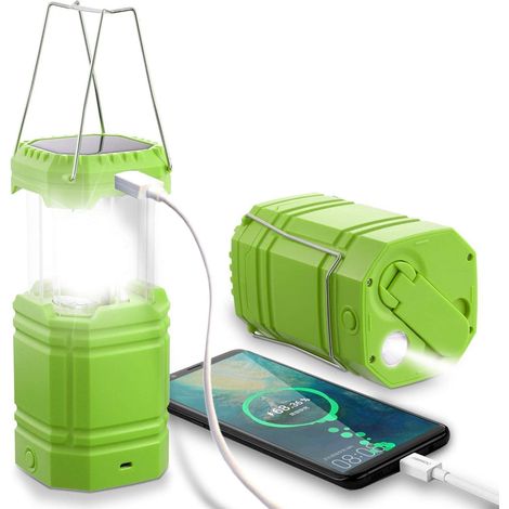 LED Campinglampe Solar, Wasserdicht, mit Handkurbel & Powerbank, Grün (1/5)