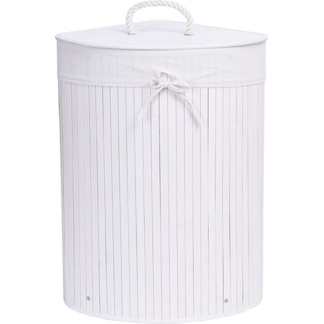 Cesto de lavandería esquinero de bambú con tapa, blanco