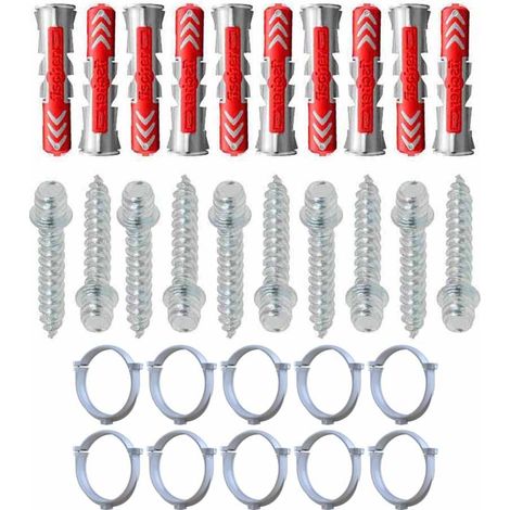 Ensemble de 10 colliers tube de descente Ø100 Gris + 10 Vis 7x40mm + 10 Chevilles Duopower 8x40mm - Arcanaute (1/4)