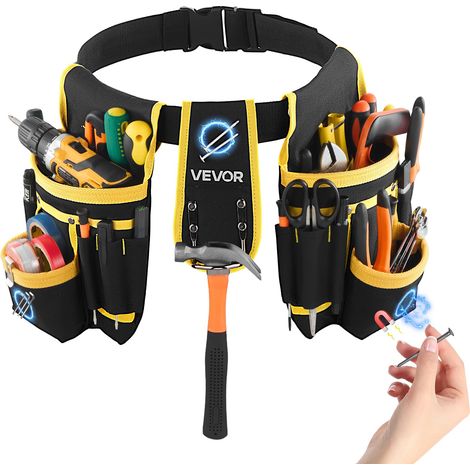 VEVOR Cintura Porta Attrezzi da Carpentiere con 28 Tasche, Marsupio Porta Attrezzi da Elettricista, Regolabile e Resistente, per Carpentieri, Edilizia, Regolabile in Vita da 78,7 a 121,9 cm (1/5)