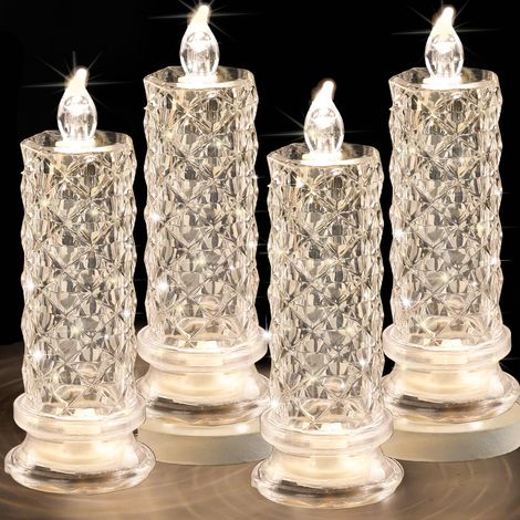 Rose Shadow Flammenlose LED-Kerzen, Set mit 4 romantischen batteriebetriebenen Kerzen, LED-Säulenkerzen für Valentinstag, Heiratsantrag, Jahrestag, Hochzeit, Weihnachtsdekoration (Weiß, Durchmesser 6,