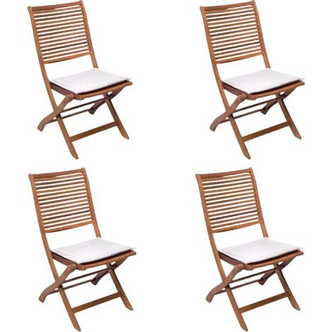 Set 4 sedie da esterno pieghevoli in teak   Set 4 sedie in teak con cuscino (1/5)