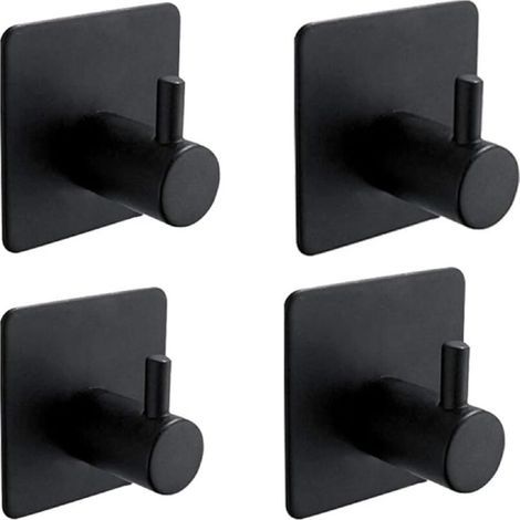 4pcs 3M crochet adhésif pour mur de salle de bains porte - serviettes de cuisine porte - photos sans trou crochet auto - adhésif en acier inoxydable noir (1/4)