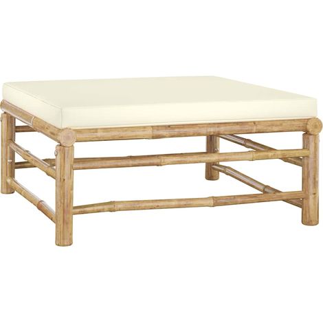 Salon de jardin 6 pcs Ensemble Table et Chaise de Jardin - avec coussins blanc crème Bambou BV653665 - BonneVie (1/5)