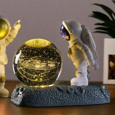 Lampe Galaxie 3D, Boule Cristal Système Solaire, Base Astronaute LED, Décoration Chambre Enfant Moderne (1/5)