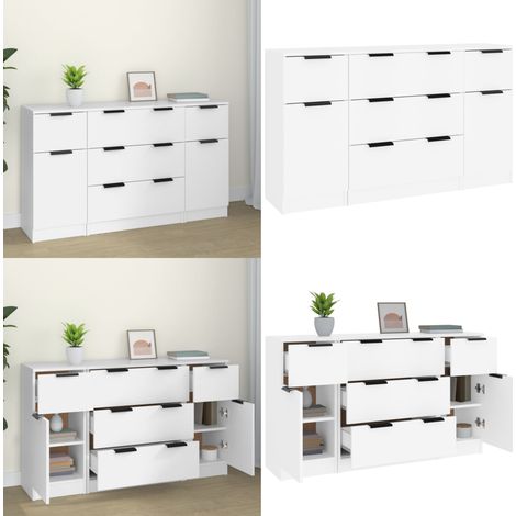 Buffets 3 pcs Blanc Bois d'ingénierie - Meubles De Rangement - Buffet - Meuble Tv - Design Minimaliste - Mobilier Blanc - Home & Living (1/5)