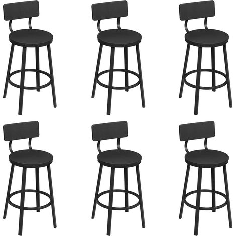 WOLTU 6x Bar Stools Kitchen Stools with Backs and Arms, Metal Frame + MDF Seat Footrest for Home Counter Breakfast, Black