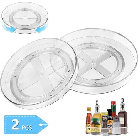 Plateau Tournant, Lazy Susan, Lot de 2 (Diamètre: 23 et 27 cm) Tournant Etagere a Epices 360° Rotatif, Plateau Rond Socle Plastique Tournant pour Épices Condiment Rangement de Cuisine - Transparent (1/5)