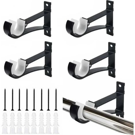 KOLAKO Supports de tringle à rideaux, supports de tringle à rideaux noirs robustes, crochets de suspension pour support de tringle à rideaux murale, tiges de 2,5 cm, lot de 2 (1/5)