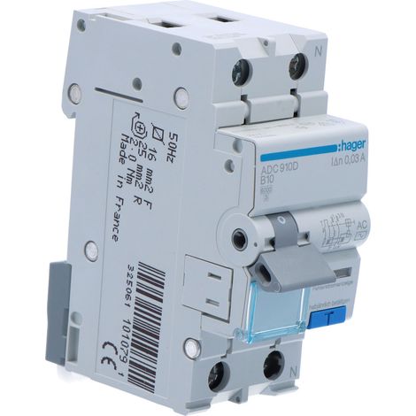 Interruptor diferencial con protección contra sobrecorriente B/6KA, 10 A, 30 mA, 2 polos, tipo CA (1/4)