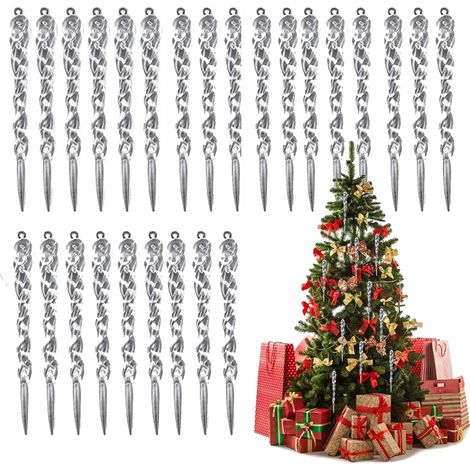 Juego de 36 adornos de carámbanos, 13 cm, acrílico transparente, con cuerda, para árbol de Navidad y fiestas de invierno. (1/5)
